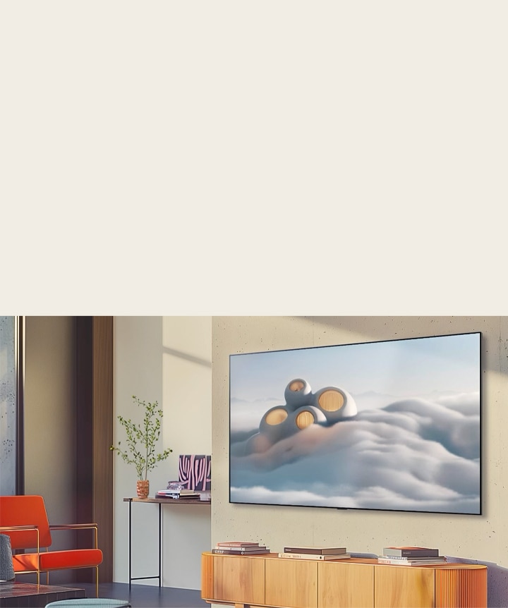 LG TV montato su una parete con uno sfondo ad alta risoluzione.