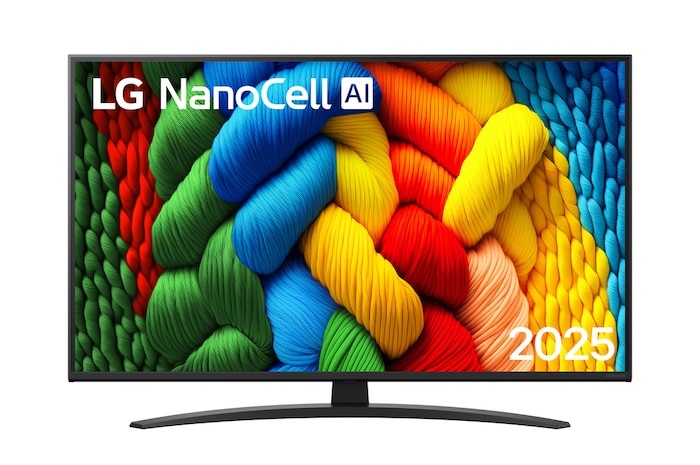 Vista frontale di una TV 43 pollici LG NanoCell AI NANO81 4K Smart TV 2025 43NANO81A6A