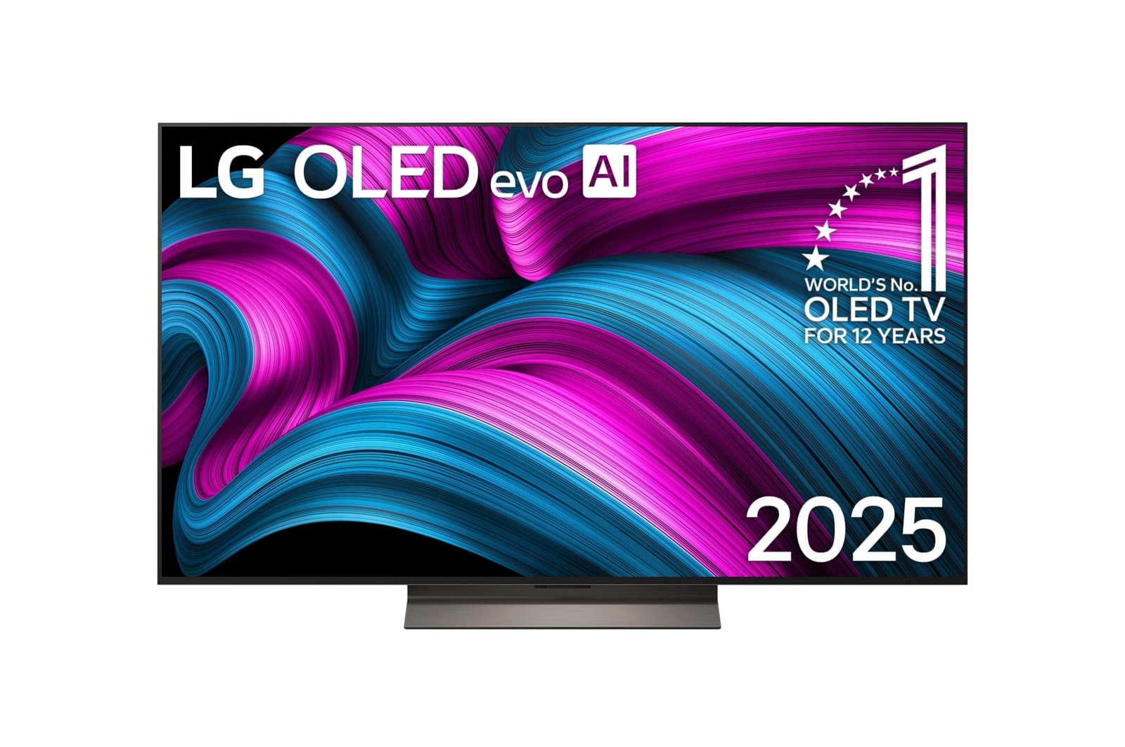 Vista frontale di una TV 55 pollici LG OLED evo AI C5 4K Smart TV 2025 OLED55C5ELB