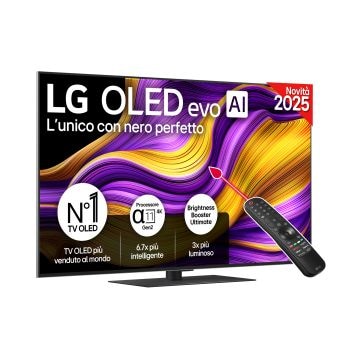 Vista frontale di una TV 55 pollici LG OLED evo AI G5 4K Smart TV 2025 OLED55G56LS