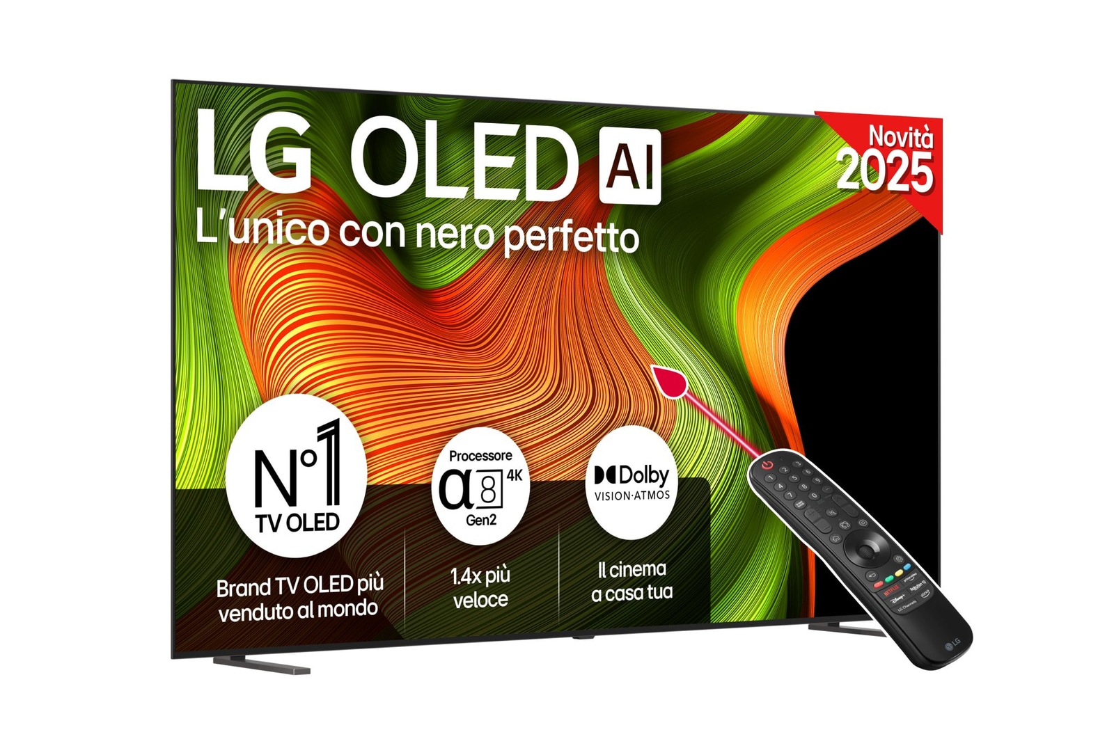 Vista frontale di una TV 83 pollici LG OLED AI B5 4K Smart TV 2025 OLED83B56LA