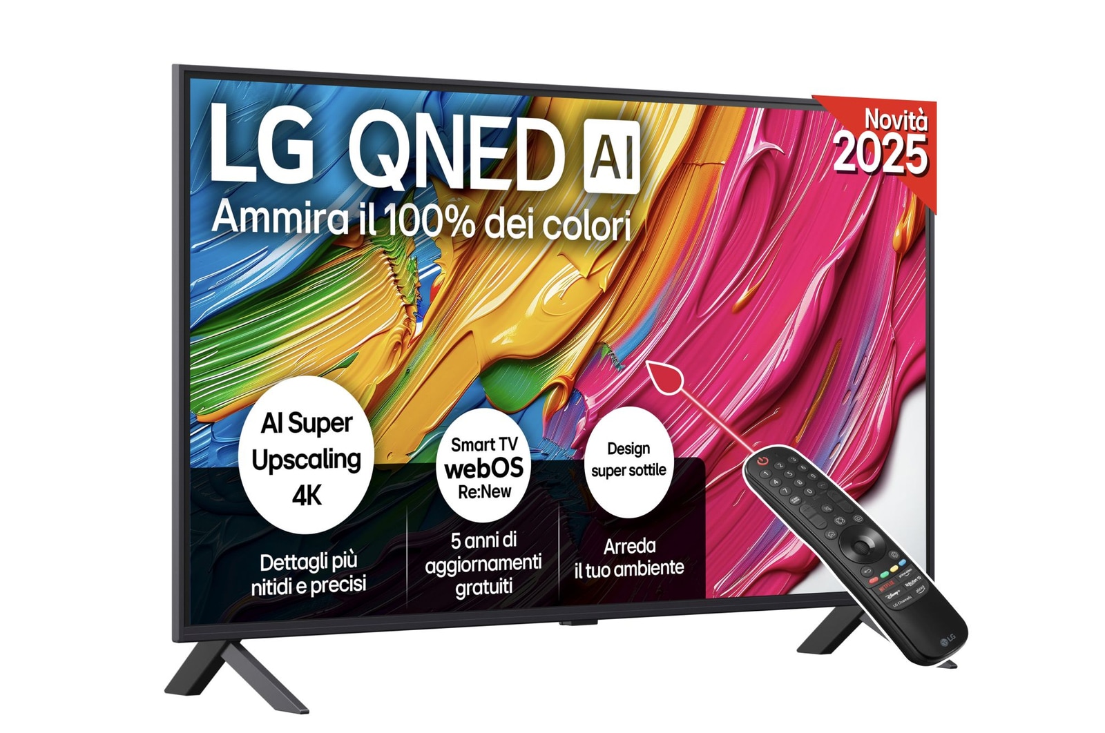 Vista frontale di TV 43 pollici LG QNED AI QNED80 4K Smart TV 2025 43QNED80A6A