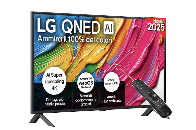 Vista frontale di TV 43 pollici LG QNED AI QNED80 4K Smart TV 2025 43QNED80A6A