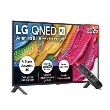 Vista frontale di TV 43 pollici LG QNED AI QNED80 4K Smart TV 2025 43QNED80A6A