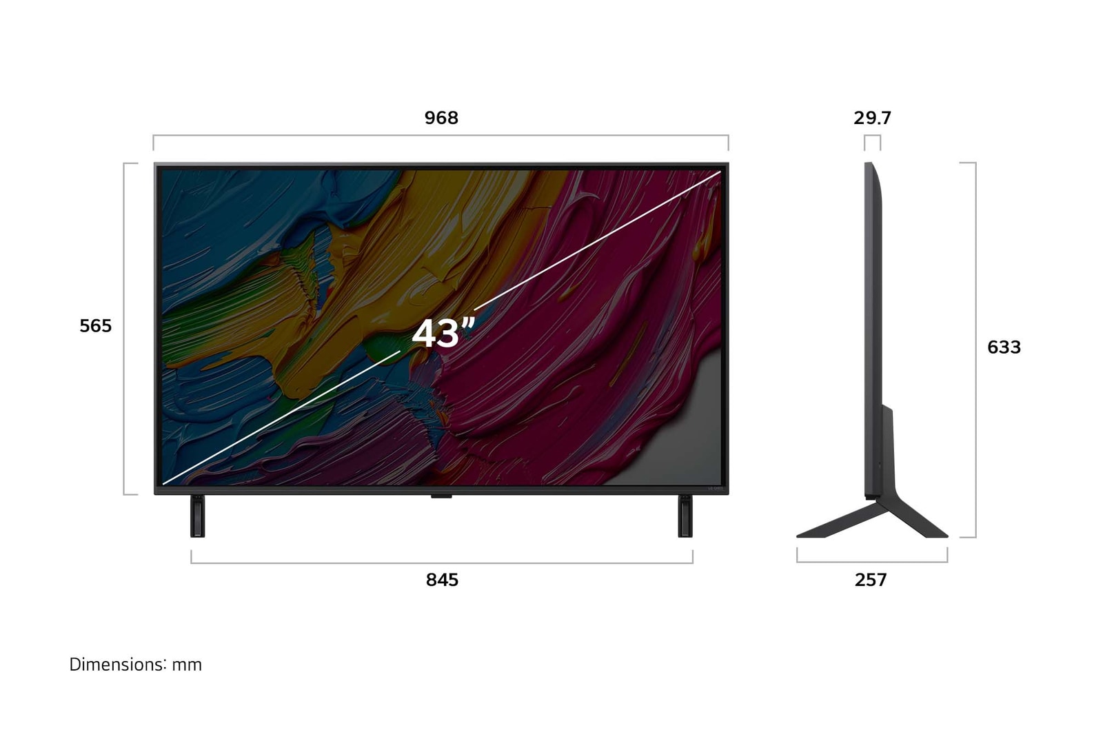 Dimensioni del TV LG QNED80
