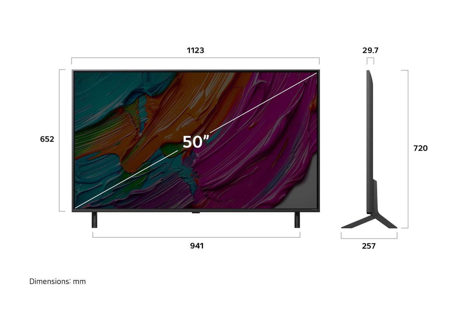 Dimensioni del TV LG QNED8E 50 pollici