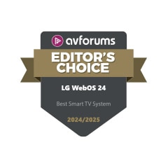 Logo AVForums Editor's Choice per webOS 24 LG come miglior sistema di Smart TV 2024/2025.