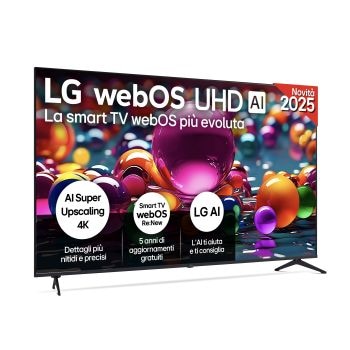 Vista frontale di una TV 86 pollici LG UHD AI UA75 4K Smart TV 2025 86UA75006LA