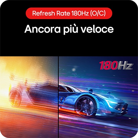 Monitor Gaming LG UltraGear 24GS60F, che dimostra la velocità potenziata con un refresh rate di 180 Hz come nuovo standard.