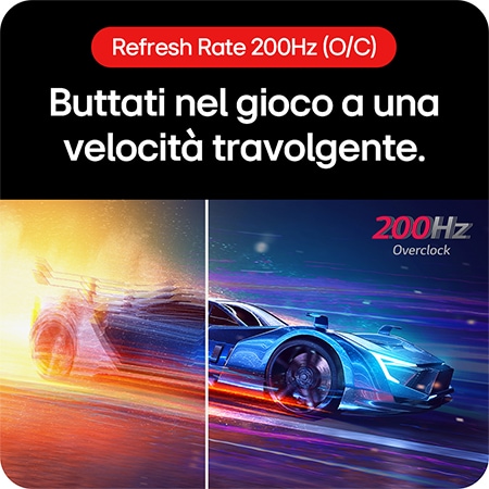 Monitor Gaming LG UltraGear 27GS75Q-B che presenta una velocità superiore e un nuovo standard grazie al refresh rate di 200 Hz Overclock (O/C).