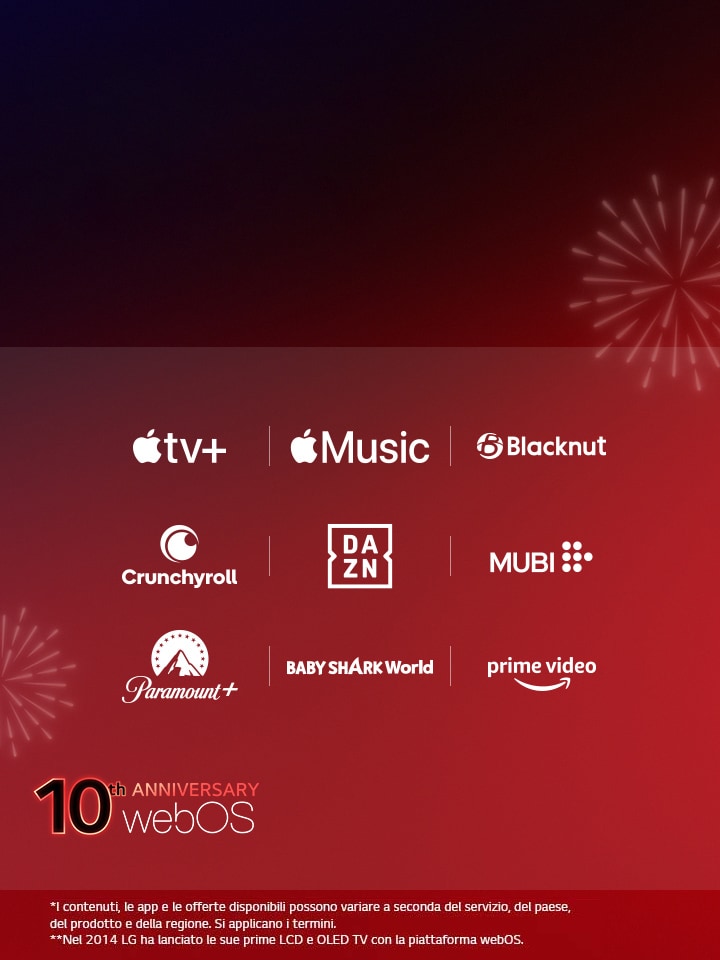 Immagine dei festeggiamenti per i 10 anni di webOS durante la LG Streaming Week, con i partner dei contenuti globali