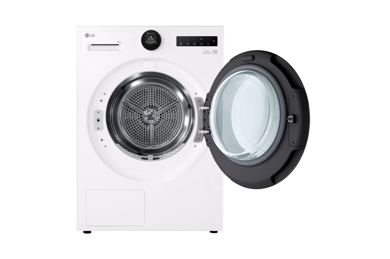 Foto frontale asciugatrice LG RHX7010TLB con oblò aperto