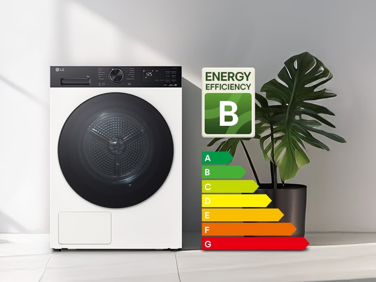 Immagine della asciugatrice LG con piccola etichetta energetica che indica la classe B