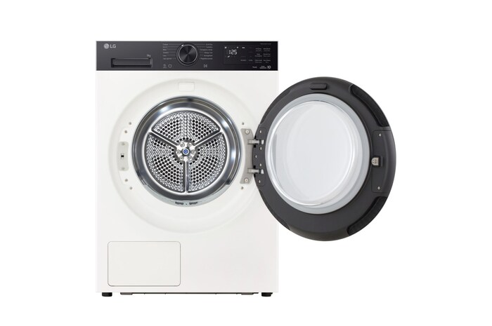vista frontale asciugratrice LG RNX5010TWBB con oblò aperto