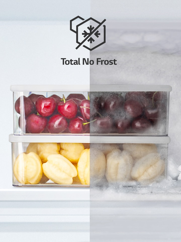 Frutta per metà congelata e per metà fresca con l'icona Total No Frost.