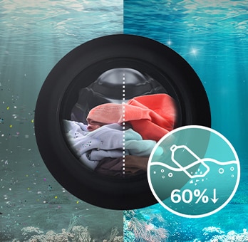 Del bucato nel cestello con la scritta 60% in meno