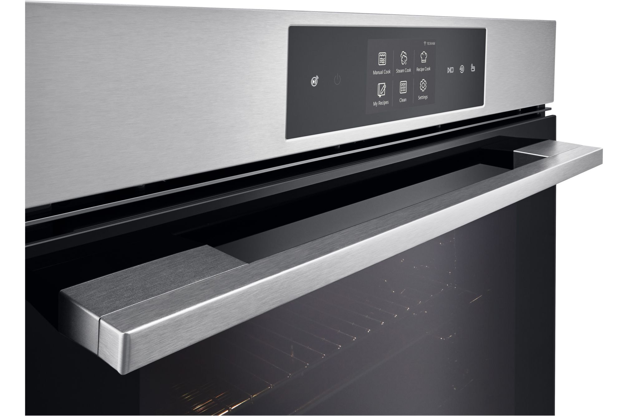 Dettagli del forno che mostra la finitura nera opaca anti-impronta