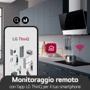 Immagine del piano cottura collegato con uno smartphone attraverso la funzionalità ThinQ.