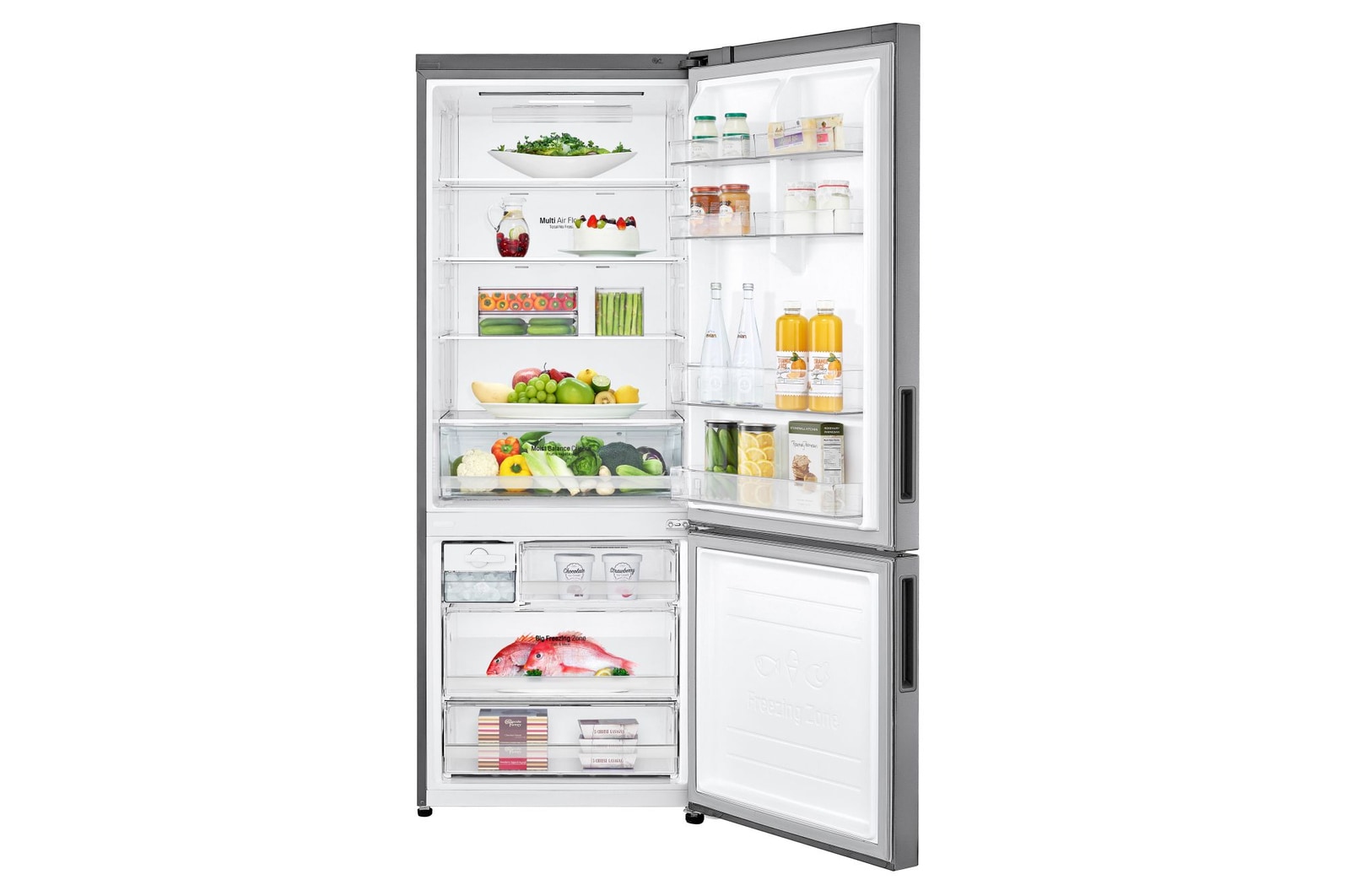 Vista frontale con porta aperta e cibo