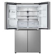 Vista frontale con porte del frigo aperte e porte del freezer chiuse