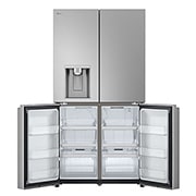 Vista frontale con porte del frigo chiuse e porte del freezer aperte