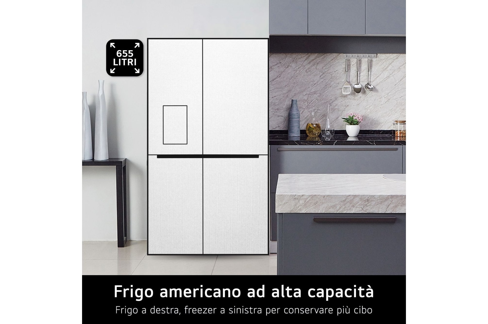 LG Frigorifero Side-by-Side | Classe E, 655L | Door & Linear Cooling, No frost, Compressore Lineare Inverter | Inox, GSBV70PZTE