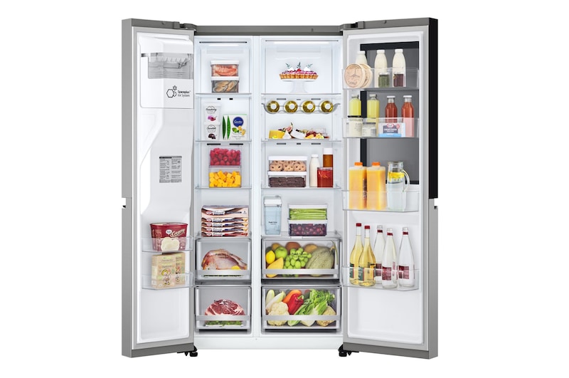 Immagine del frigorifero aperto pieno di cibo