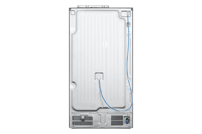 Vista posteriore del frigorifero Side-by-Side Door-in-Door LG GSJC40EPPE con pannello tecnico, tubazioni e componenti interni visibili.