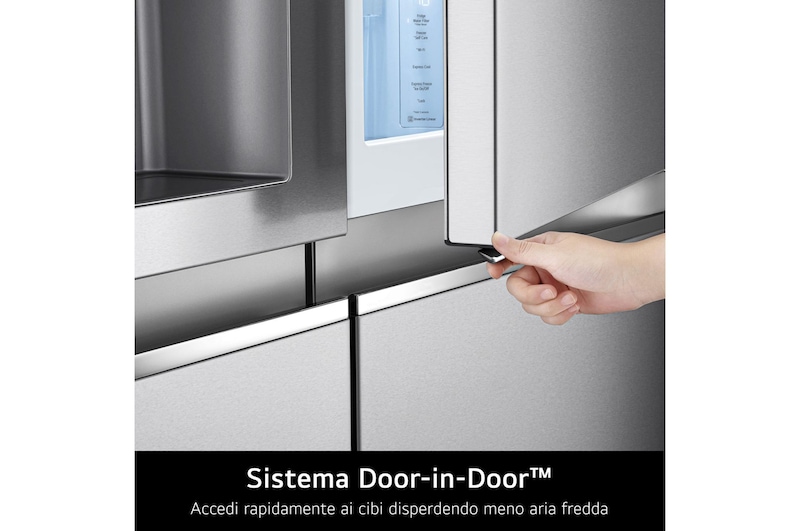LG Frigorifero Side-by-Side Door-in-Door | Classe E, 635L | Wi-Fi, Dispenser senza allaccio, UVnano, No frost | Inox, GSJV91PZAE