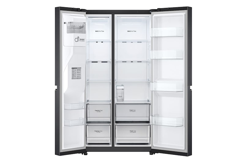 LG Frigorifero Side-by-Side | Classe D, 635L | Wi-Fi, Dispenser acqua e ghiaccio senza allaccio, Smart Diagnosis,No frost | Nero, GSLV71MCTD