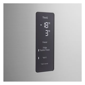 Foto del frigorifero LG GTFV61PYBQD con dettagli su schermo digitale