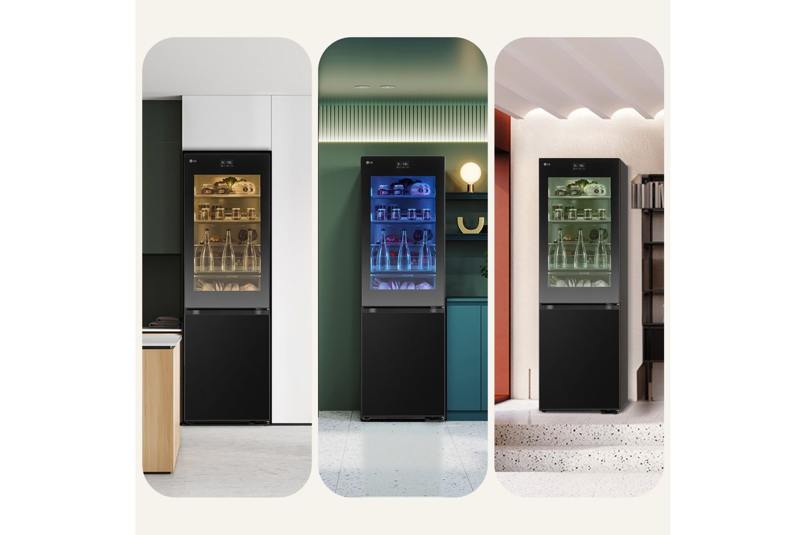 Frigorifero di tre quarti chiuso con porta inferiore di colore giallo e InstaView di colore giallo