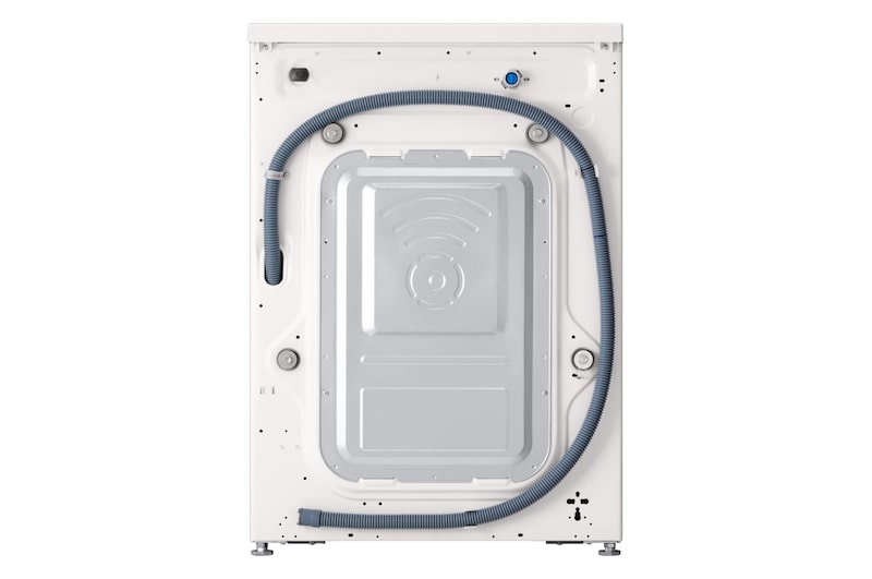 Foto del retro con tubi e bulloni di trasporto lavatrice LG F2NX10S7NWB.