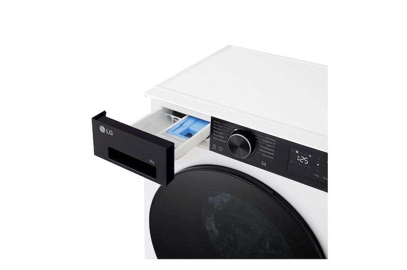 Foto vaschetta del detersivo aperto lavatrice Immagine frontale della lavatrice LG F2NX50S9THB Slim 9kg Serie X5 Classe A