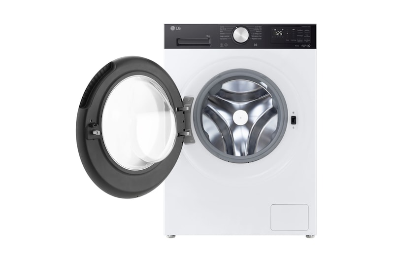 Immagine frontale con oblò aperto della lavatrice LG F2NX50S9TKC Slim 9kg Serie X5 Classe A