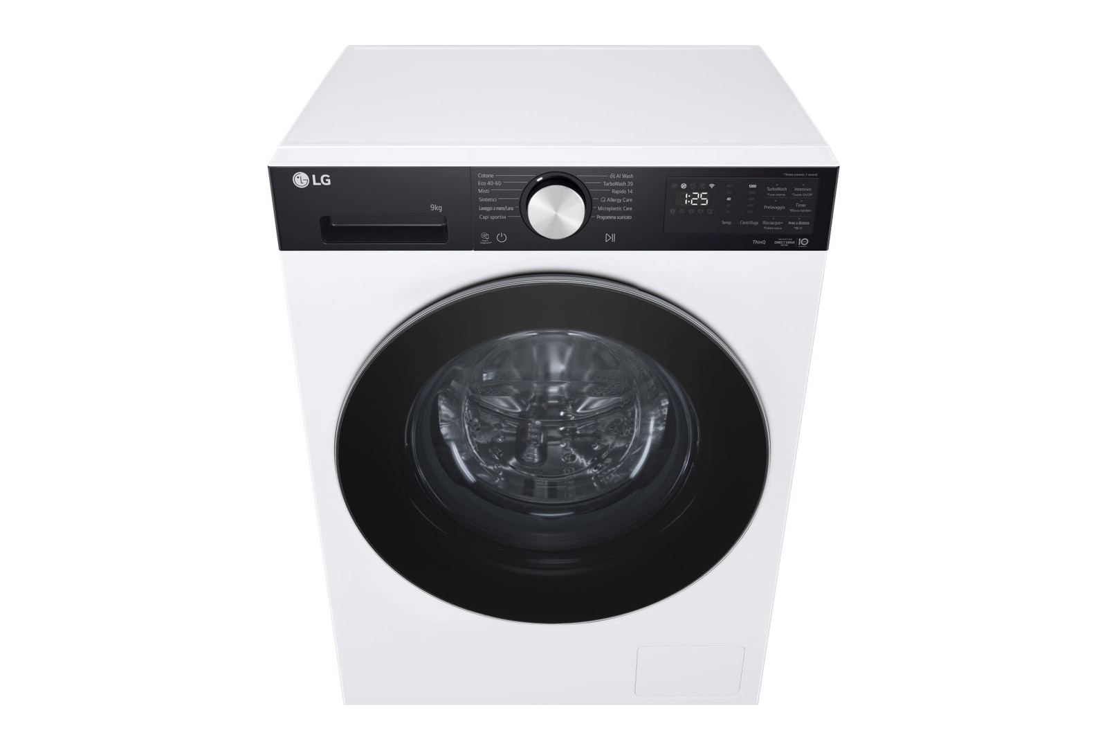 Immagine frontale dall'alto lavatrice LG F2NX50S9TKC Slim 9kg Serie X5 Classe A