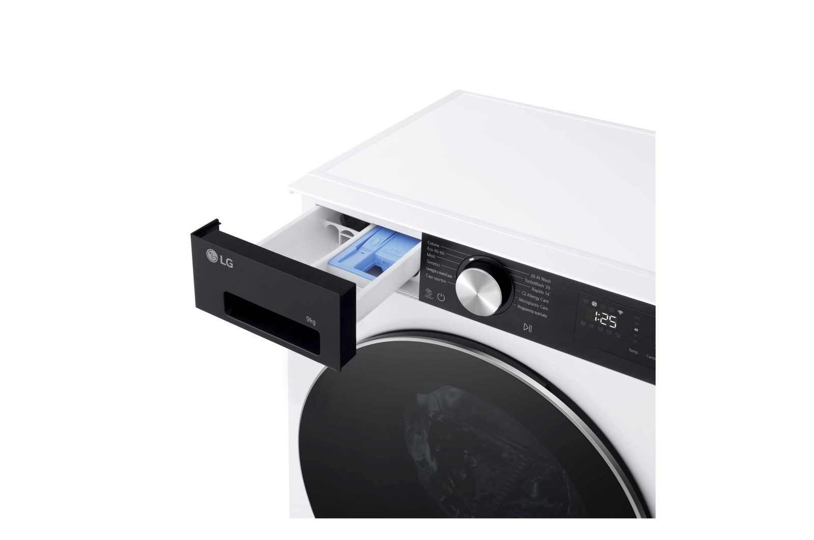 Foto vaschetta del detersivo aperto lavatrice LG F2NX50S9TKC Slim 9kg Serie X5 Classe A