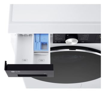 Foto dall'alto con vista vaschetta detersivo aperto lavatrice LG F2NX50S9TKC Slim 9kg Serie X5 Classe A