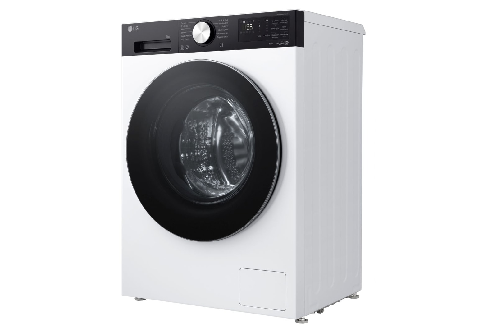 Foto con vista diagonale della lavatrice lavatrice LG F2NX50S9TKC Slim 9kg Serie X5 Classe A