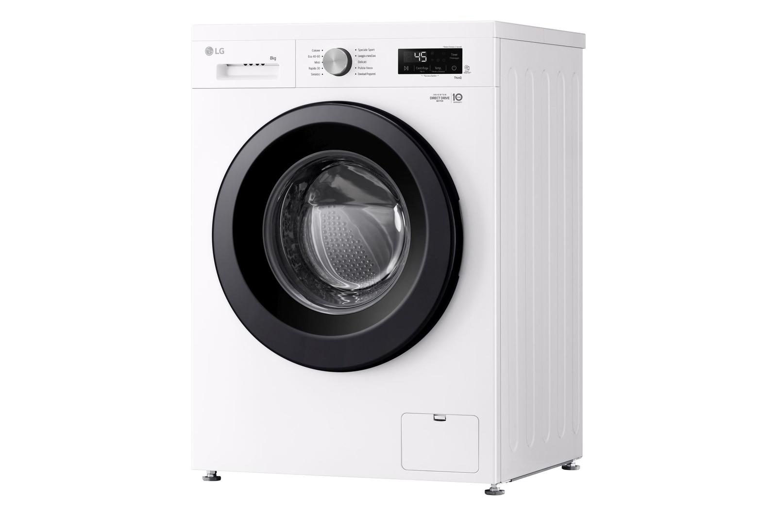 Lavatrice a tre quarti verso sinistra vista dal basso verso l'alto