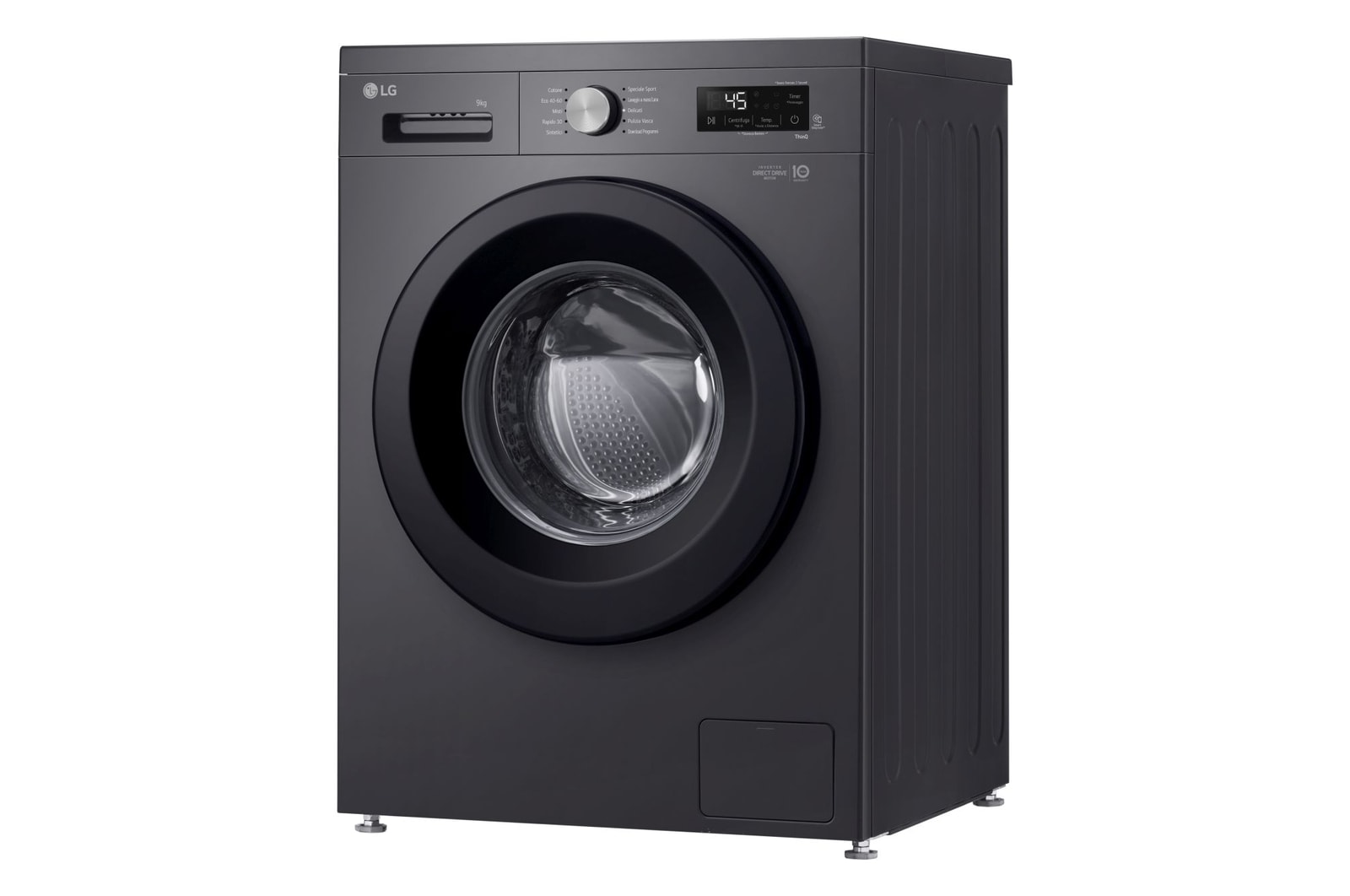 Lavatrice a tre quarti verso sinistra vista dal basso verso l'alto