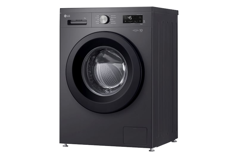 Lavatrice a tre quarti verso sinistra vista dal basso verso l'alto