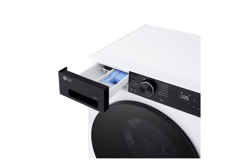 Cassetto dei detersivi aperto della lavatrice LG F4NX5011TKB