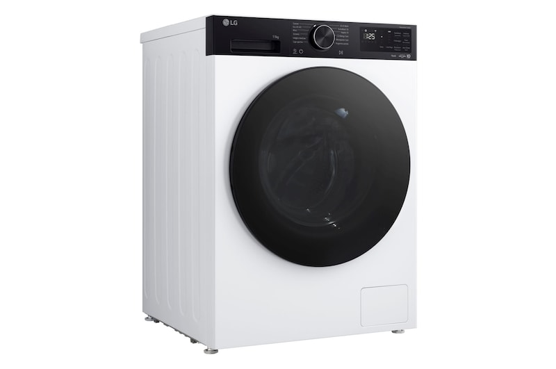 Vista di tre quarti della lavatrice LG F4NX5011TKB