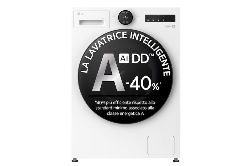 Vista frontale di Lavatrice 9kg Next AI DD™ | Serie X7 Classe A-40% | 1400 giri, Easy Circle Control, Wi-Fi, AI Wash, Vapore, TurboWash | Ivory White F4X7009TWB