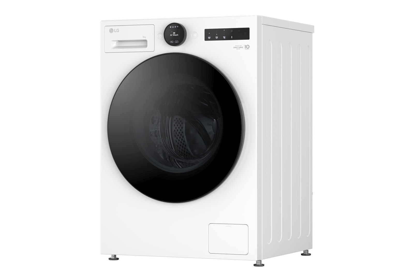 Vista da tre quarti con la lavatrice rivolta verso sinistra