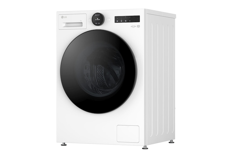 Vista da tre quarti con la lavatrice rivolta verso sinistra