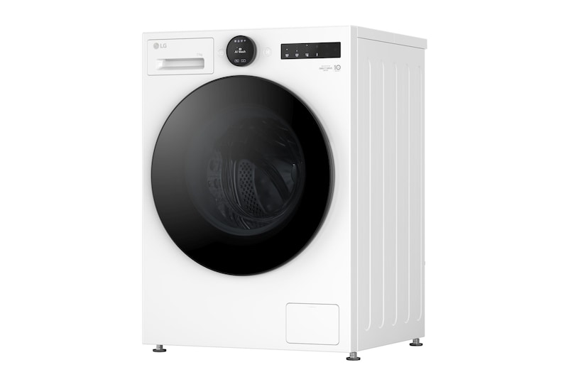 Vista da tre quarti con la lavatrice rivolta verso sinistra