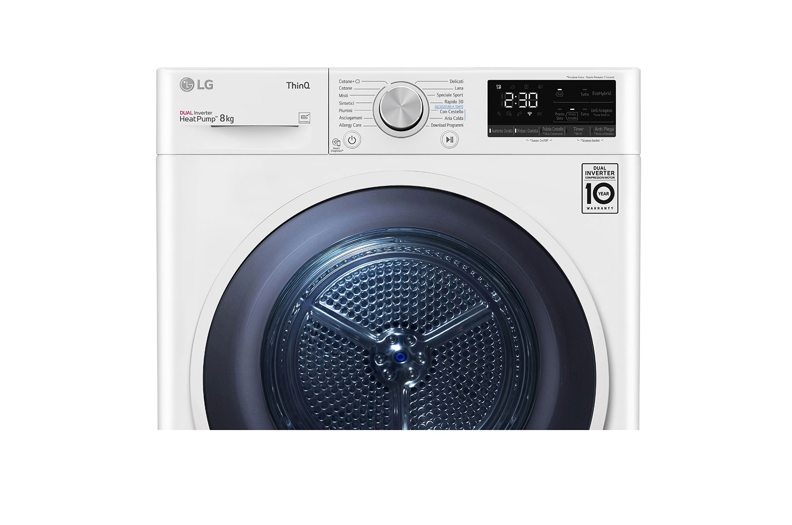 LG Asciugatrice 8kg Pompa di calore DUAL Inverter | Serie V9 Classe A+++ | Eco Hybrid, Condensatore autopulente, Wi-Fi, RH80V9AVHN