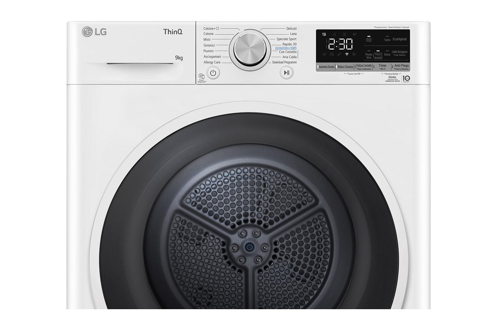 LG Asciugatrice 9kg Pompa di calore DUAL Inverter | Serie V5 Classe A++ | Eco Hybrid, Condensatore autopulente, Wi-Fi, RH90V5AV6N